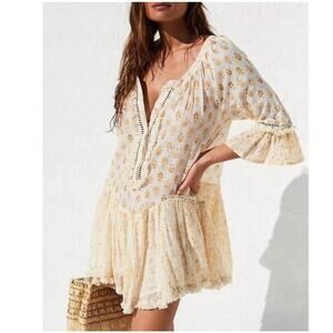 Barok Paris Bohemian People Cotton Lurex Sequin Fringe Mini Dress M/L